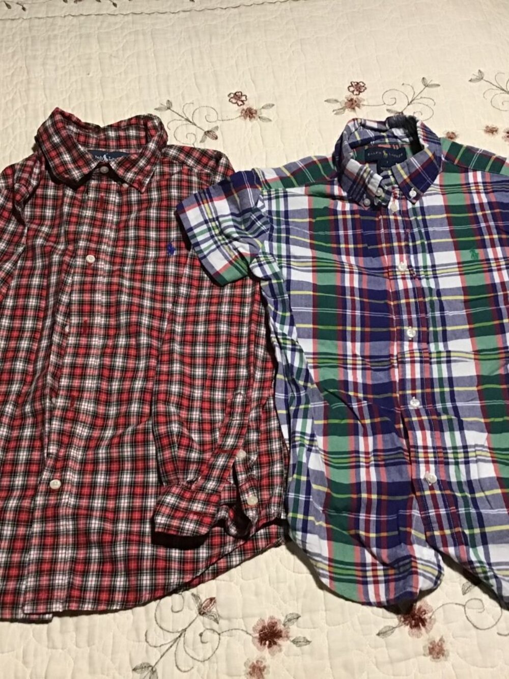 Lot of 2 Boy's Ralph Lauren Plaid Button Down Shirts, Size 7, Nice Shape